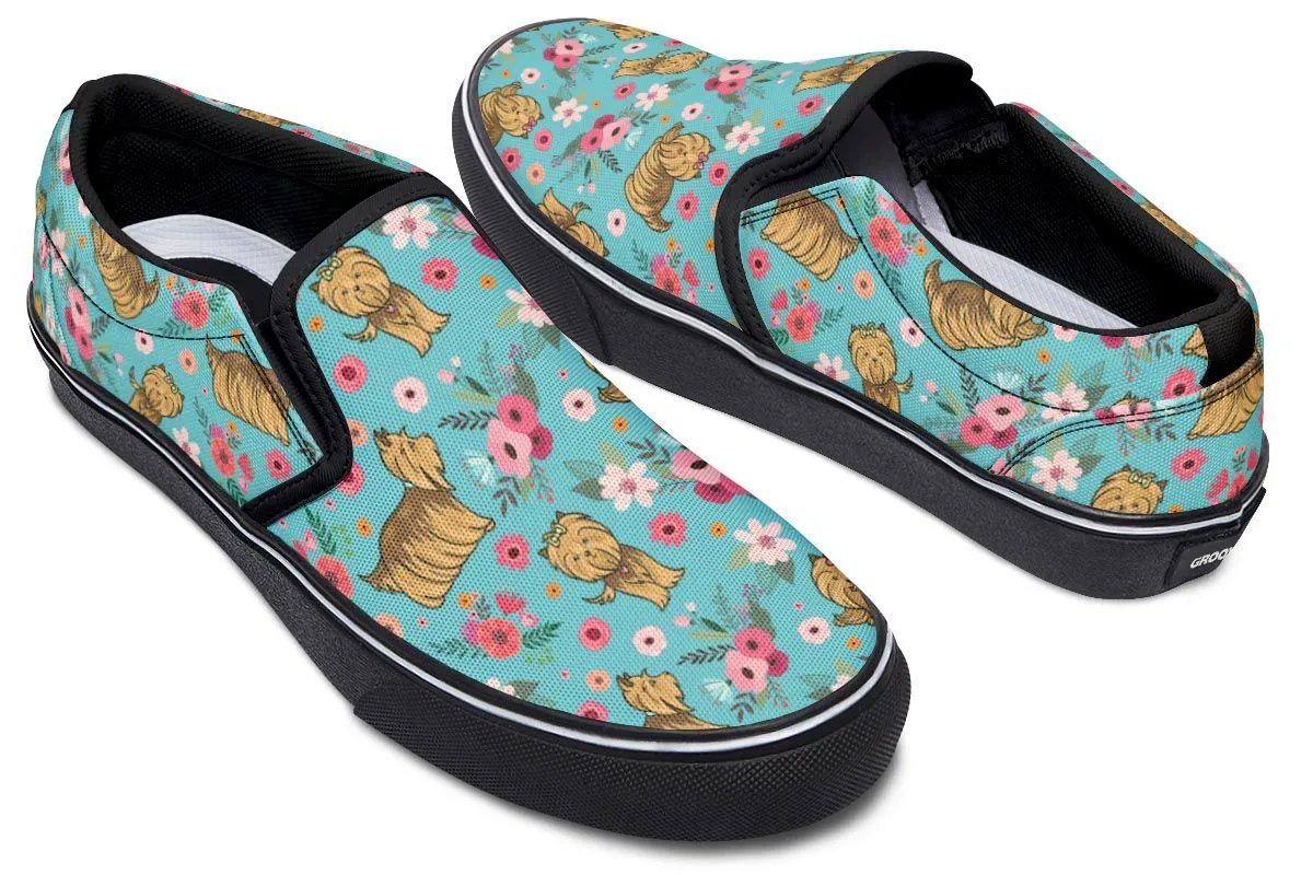 Yorkshire Terrier Flower Slip-On Shoes