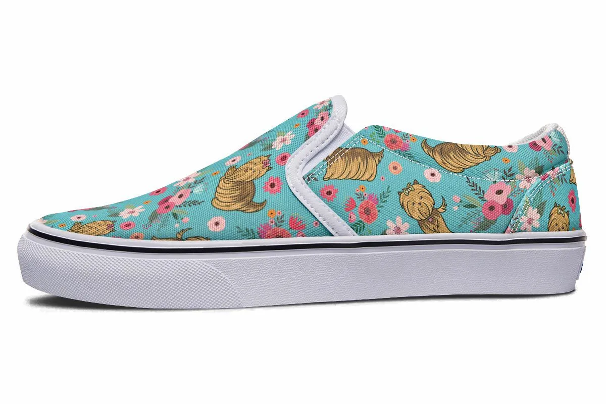 Yorkshire Terrier Flower Slip-On Shoes