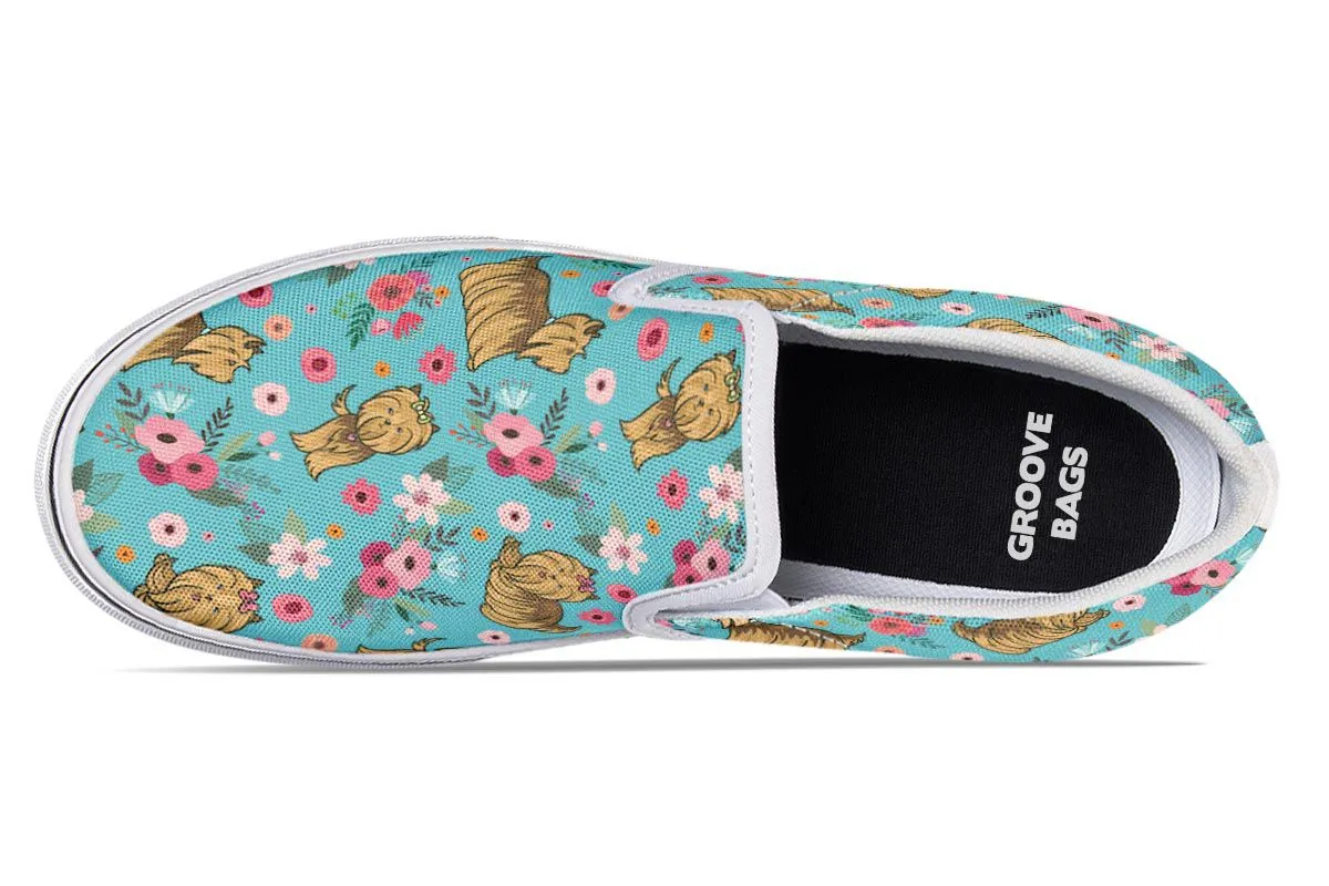 Yorkshire Terrier Flower Slip-On Shoes