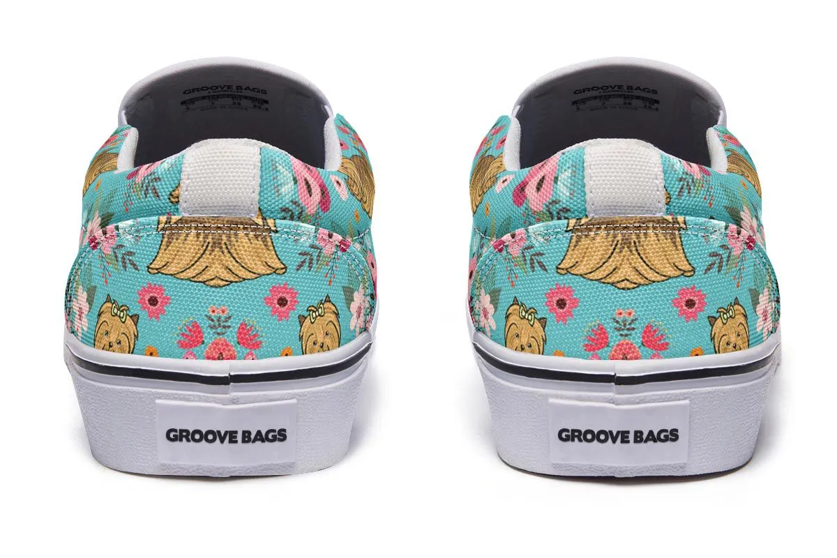 Yorkshire Terrier Flower Slip-On Shoes