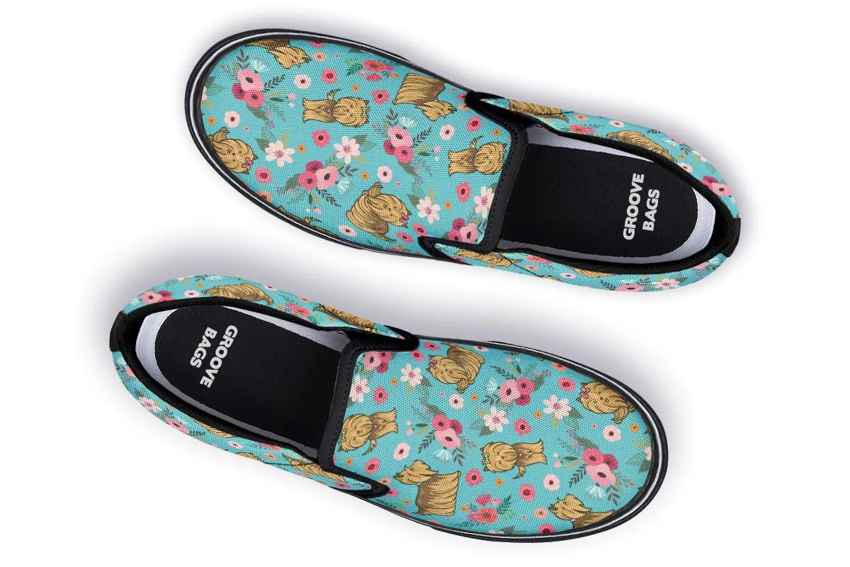 Yorkshire Terrier Flower Slip-On Shoes