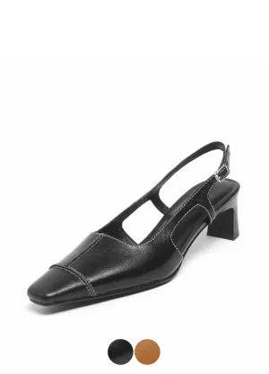 Ziyi Women's High Quality Square Toe Genuine Leather Black Sandal